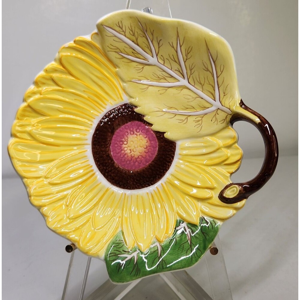 Mottahedeh Sunflower Dish Plate Catchall Tray Majolica Reproduction 6.5" Floral